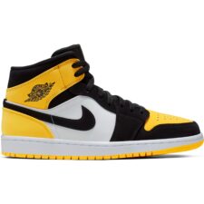 Nike Air Jordan 1 Mid Se Yellow Toe черно-белые с желтым (35-39)