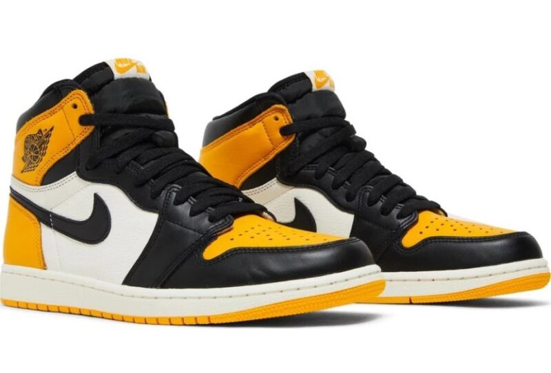 Nike Air Jordan 1 High OG Taxi желтые с белым и черным кожаные мужские-женские (35-44)