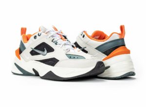 Зимние Nike M2K Tekno с мехом серые с оранжевым кожаные мужские-женские (40-45)